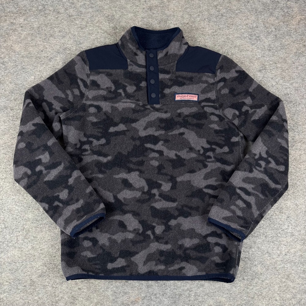 Vineyard Vines Harbor Fleece Pullover Camouflage Camo Gray Boys Medium M 12-14